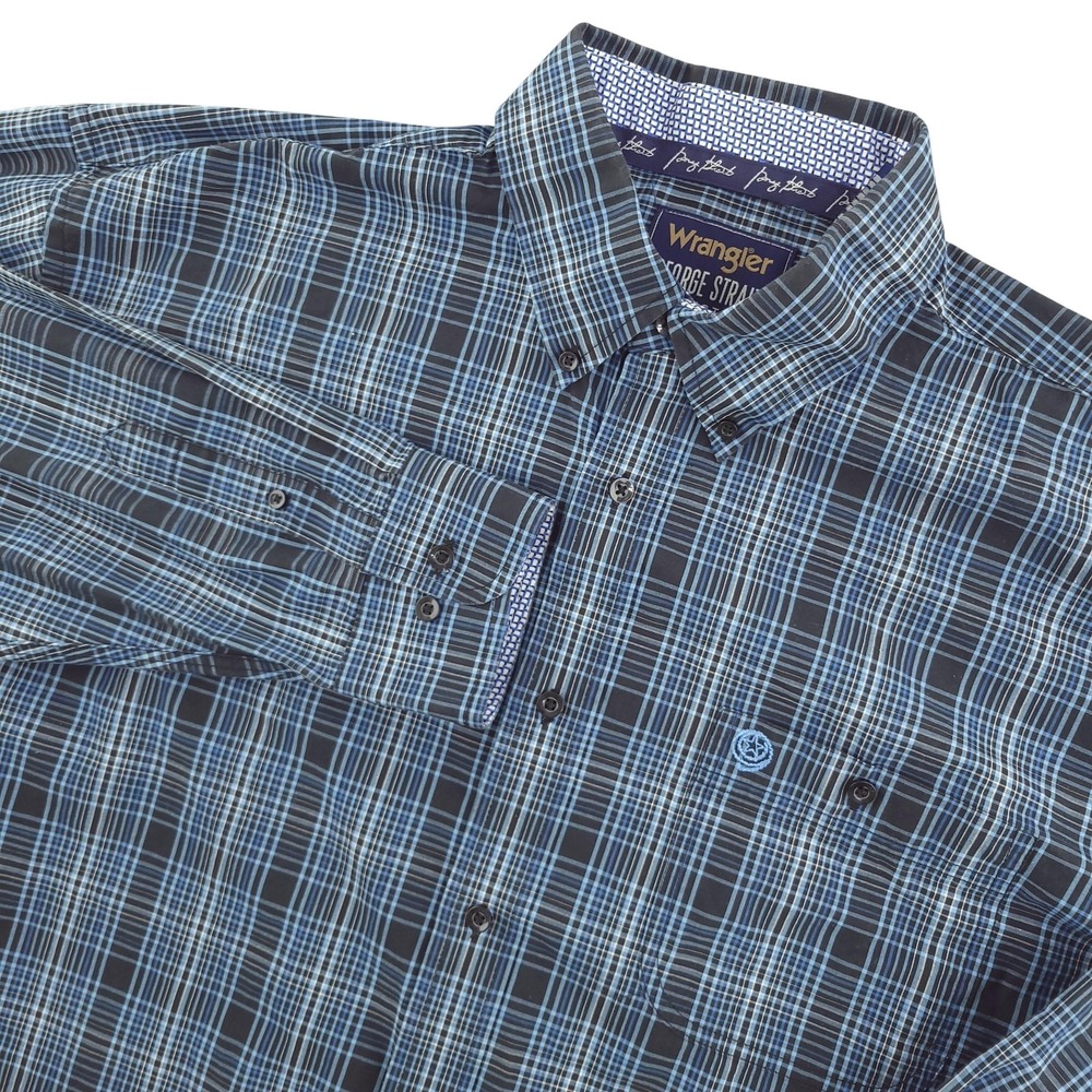 Wrangler George Strait Shirt Mens 2XL Blue Plaid Long Sleeve Button Down Western